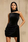 Strapless Velvet Mini Dress in Black