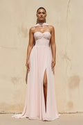 Sweetheart Gown With Slit in Blush Pink