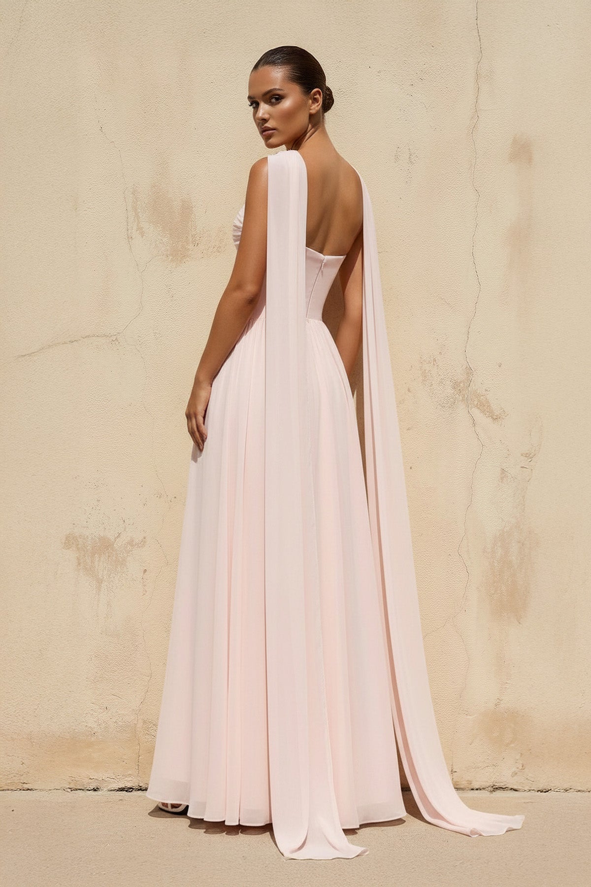 Sweetheart Gown With Slit in Blush Pink