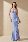 Sweetheart Maxi Dress with Drape in Sky Blue