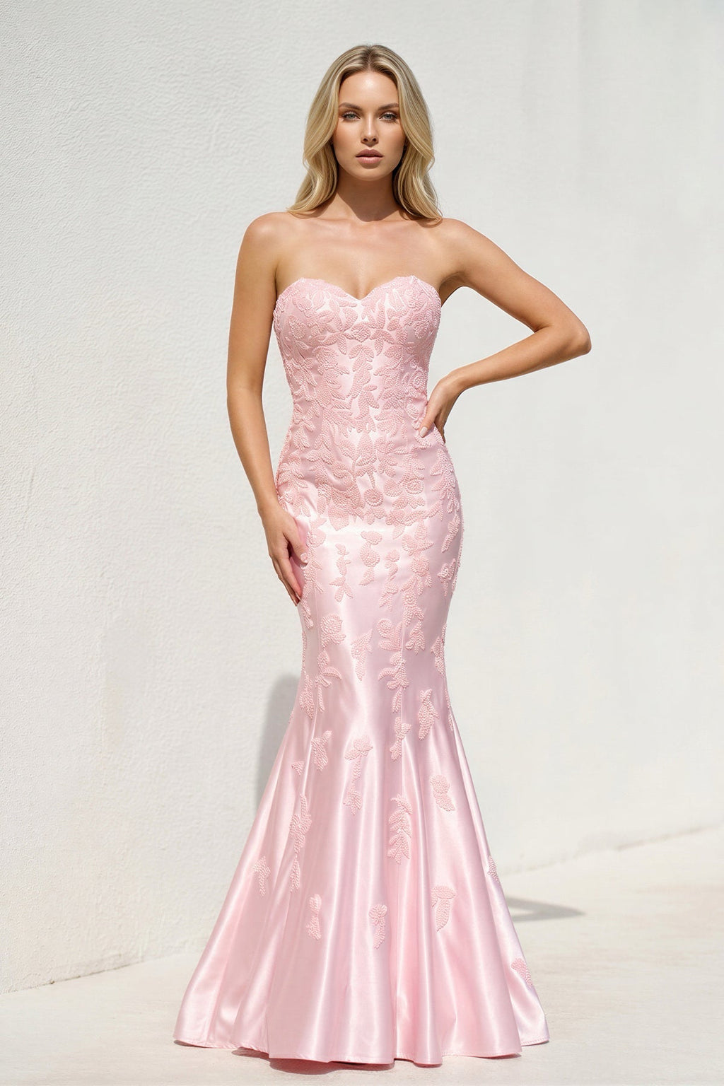 Sweetheart Mermaid Prom Dress With Appliques in Pink