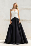 Sweetheart Ruched Gown in Black and White