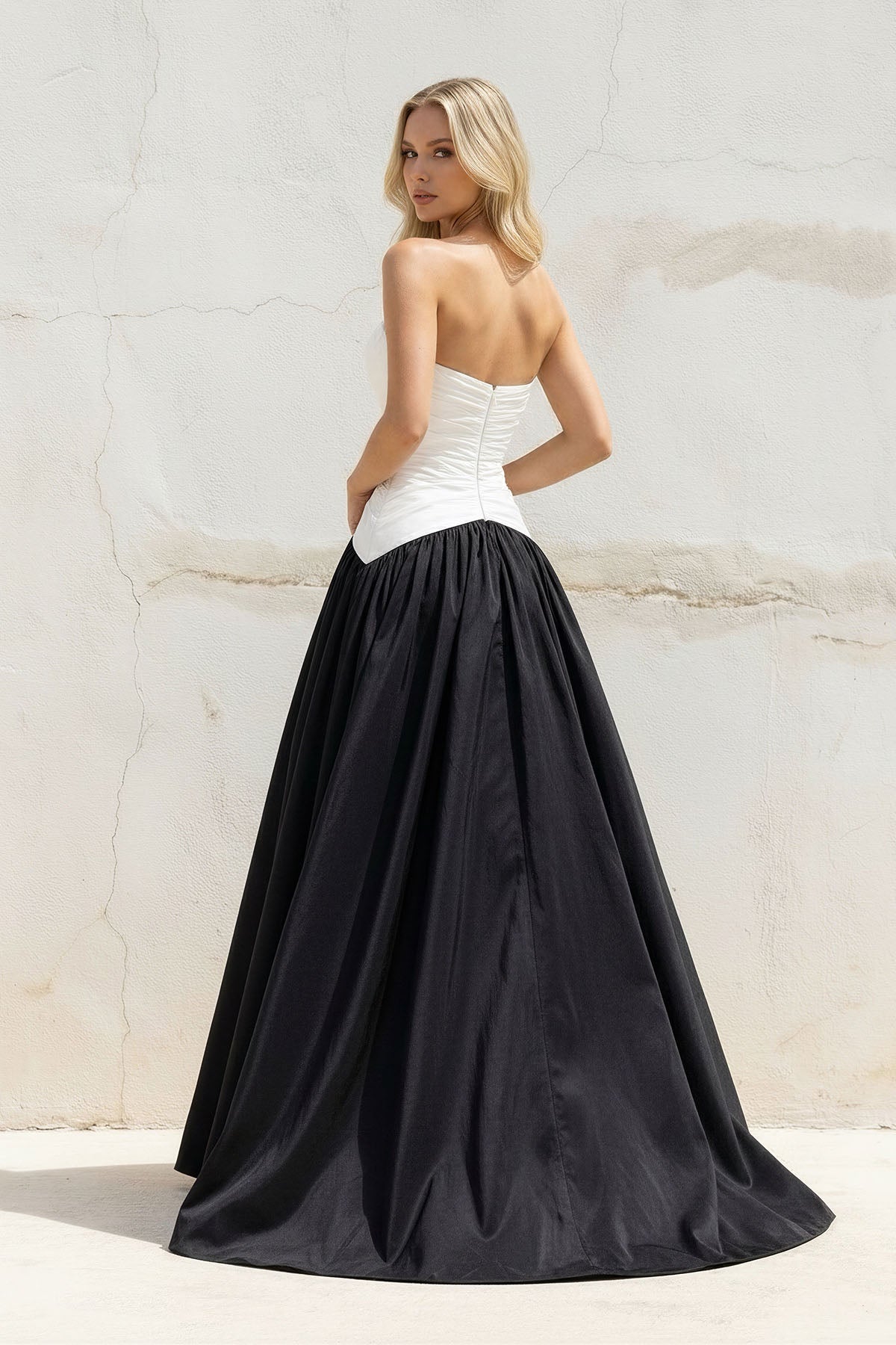 Sweetheart Ruched Gown in Black and White