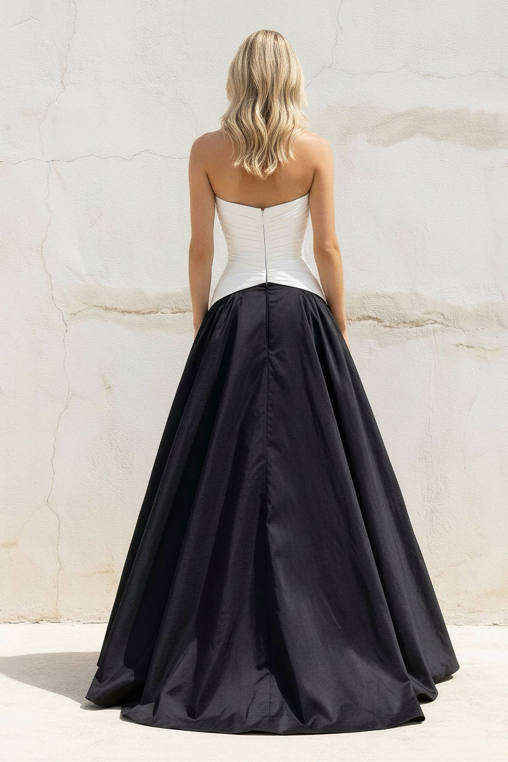Sweetheart Ruched Gown in Black and White