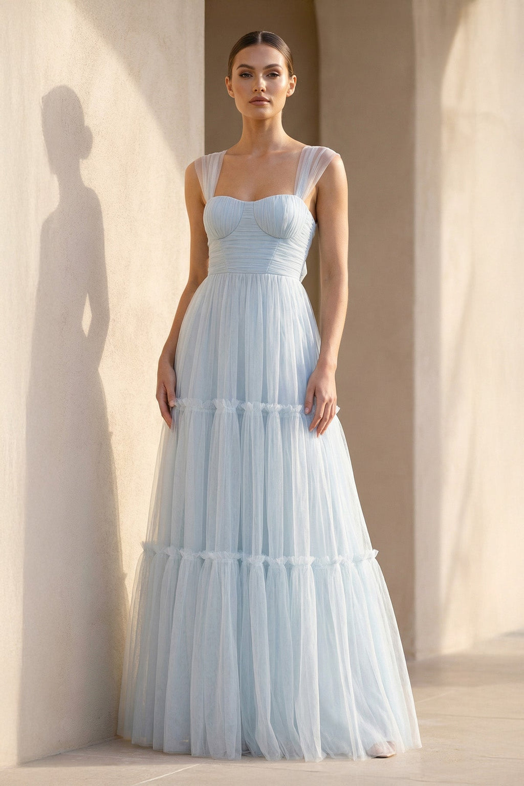 Sweetheart Ruched Maxi Dress in Sky Blue