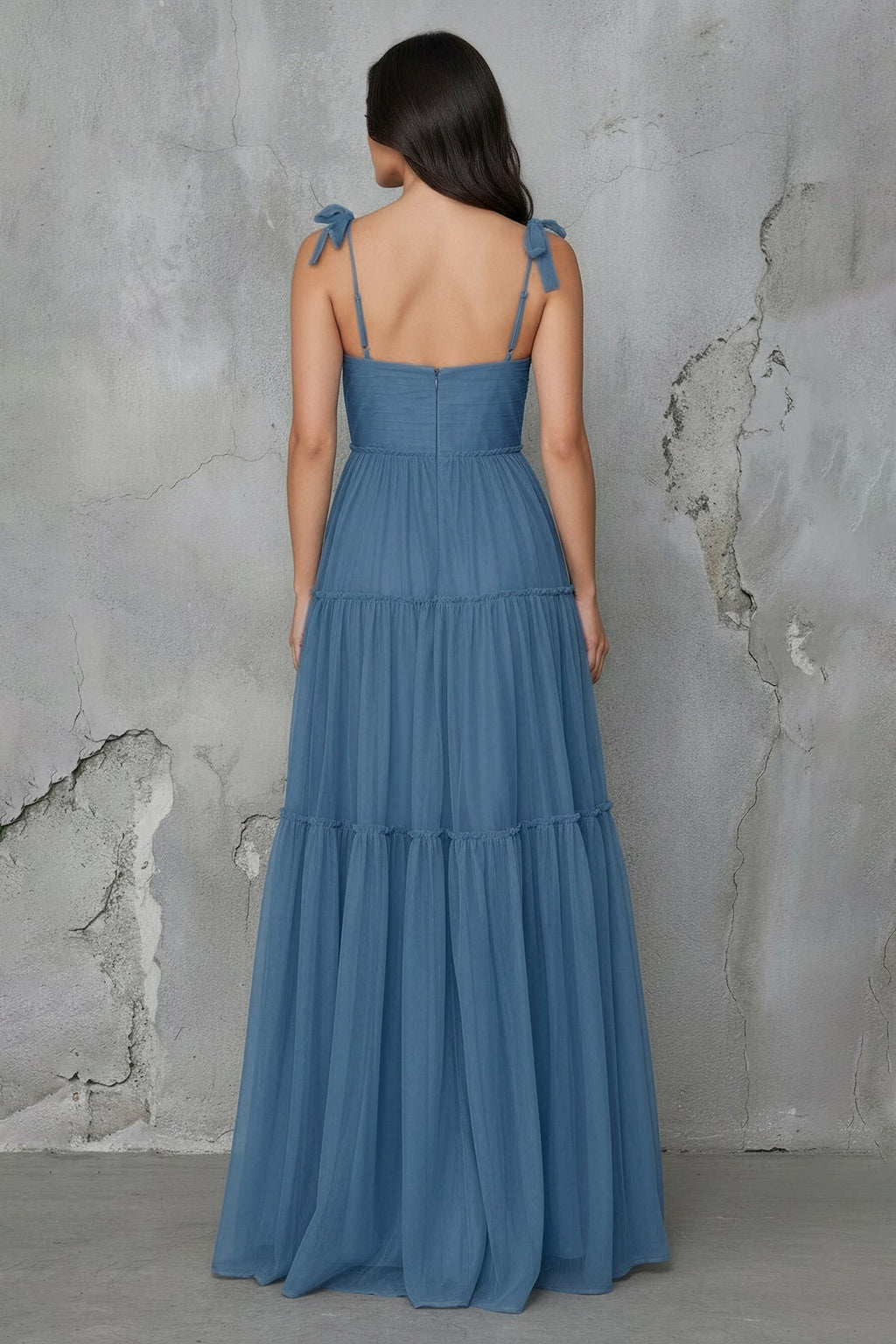 Tiered Maxi Dress With Bow in Steel Blue