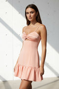 Twist-Front Ruffled Hem Mini Dress in Blush Pink