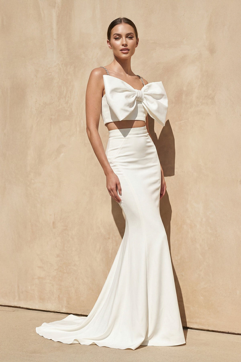 Two-Piece Mermaid Gown With Bow in White