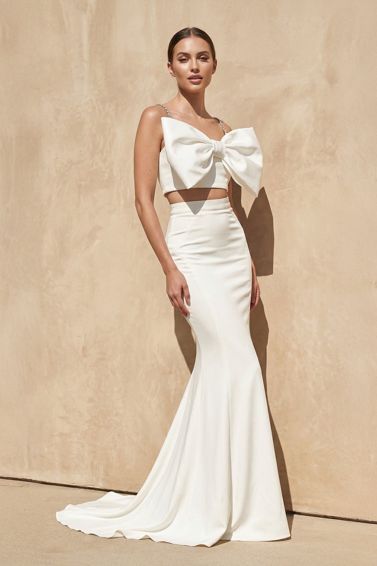Two-Piece Mermaid Gown With Bow in White