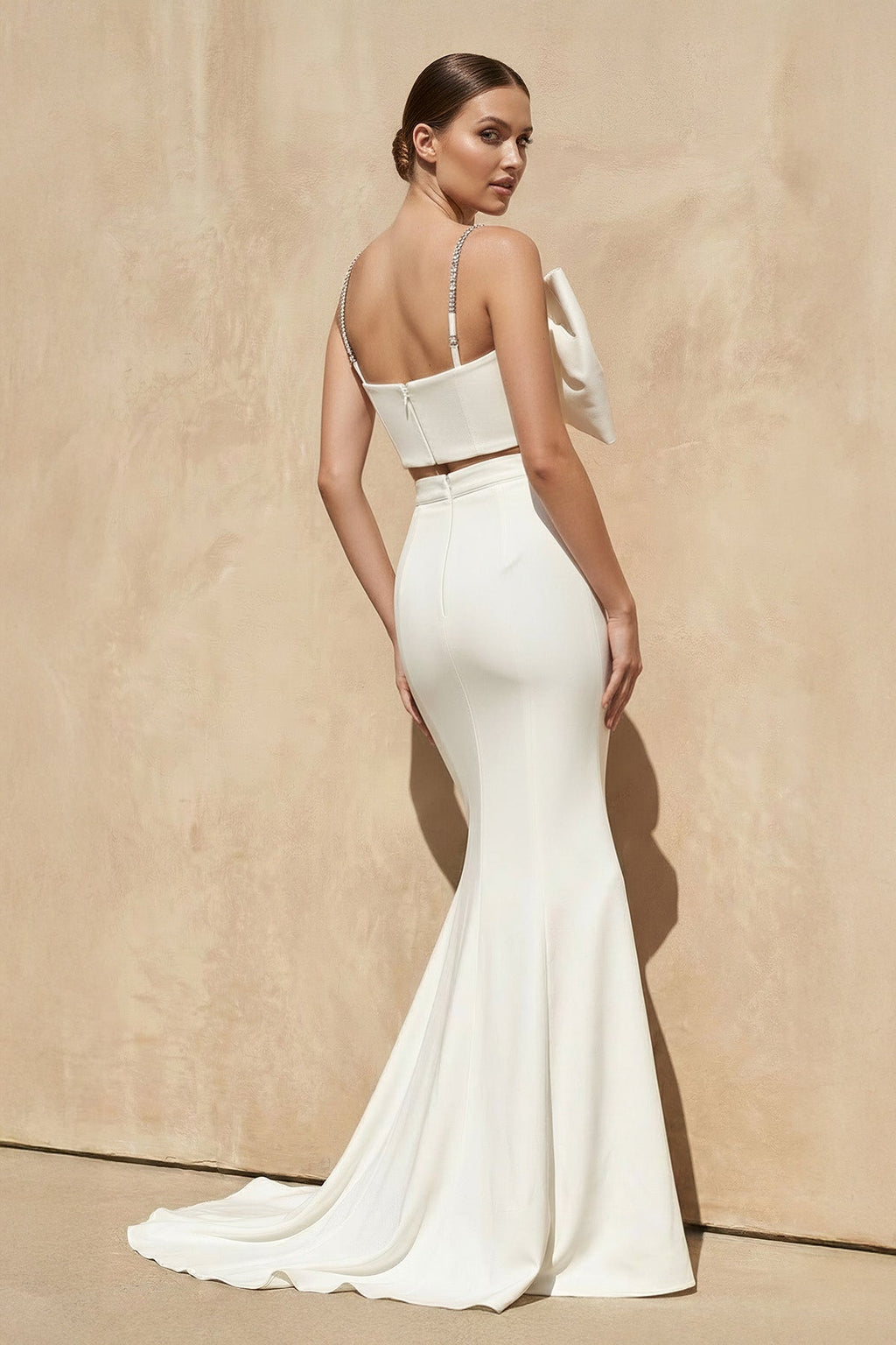 Two-Piece Mermaid Gown With Bow in White