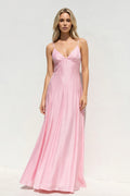 V Neck A Line Maxi Dress in Pink