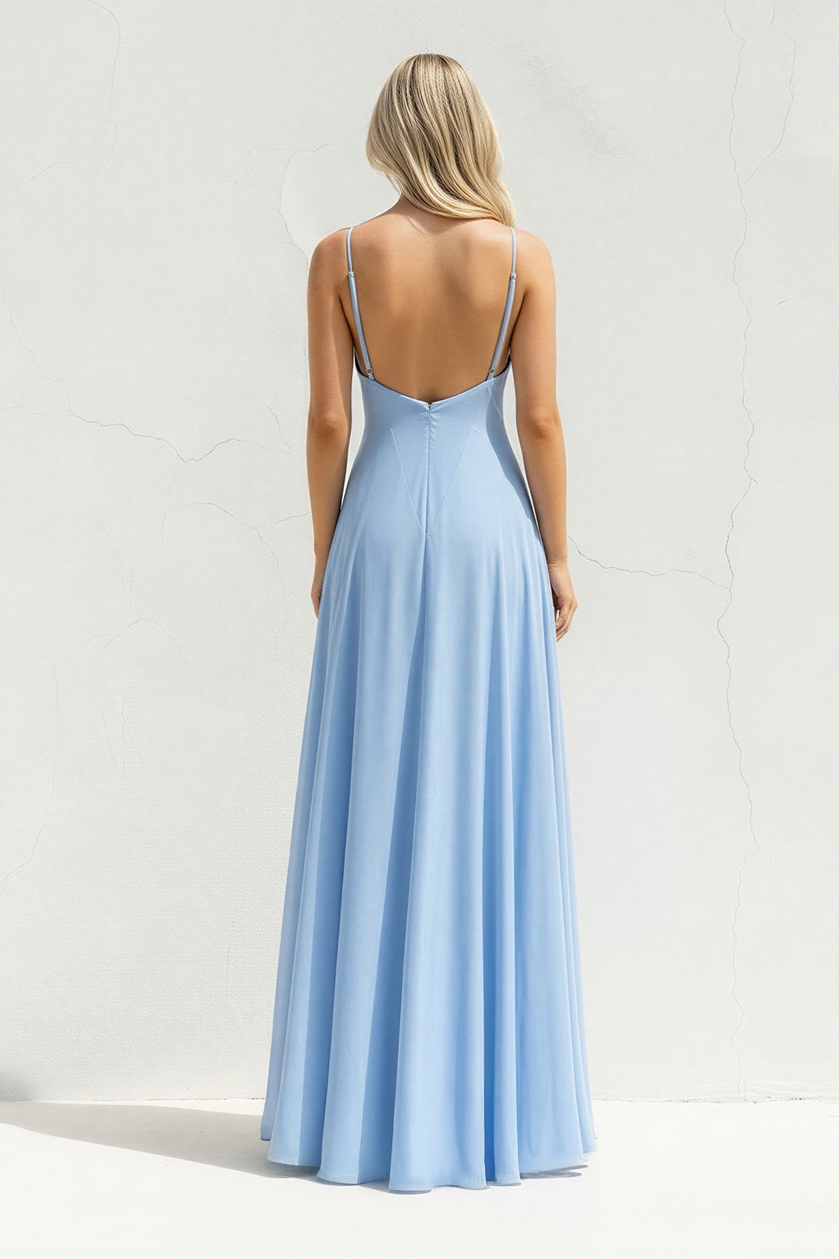 V Neck A Line Maxi Dress in Sky Blue