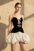 Velvet Bubble Hem Mini Dress in Black and Ivory