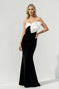 Velvet Sheath Prom Dress With Bow in Black and White